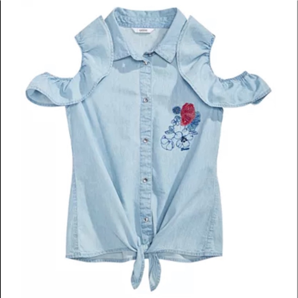 NWT Guess Embroidered Front Tie Off-Shoulder Top